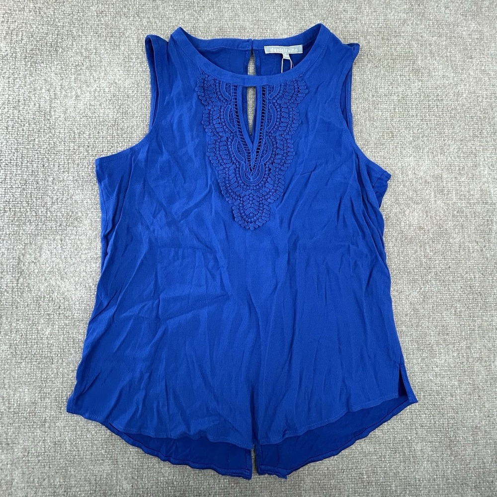 Daniel Rainn Blouse Top Womens M‎ Royal Blue Lace Detail Keyhole Back Vented
